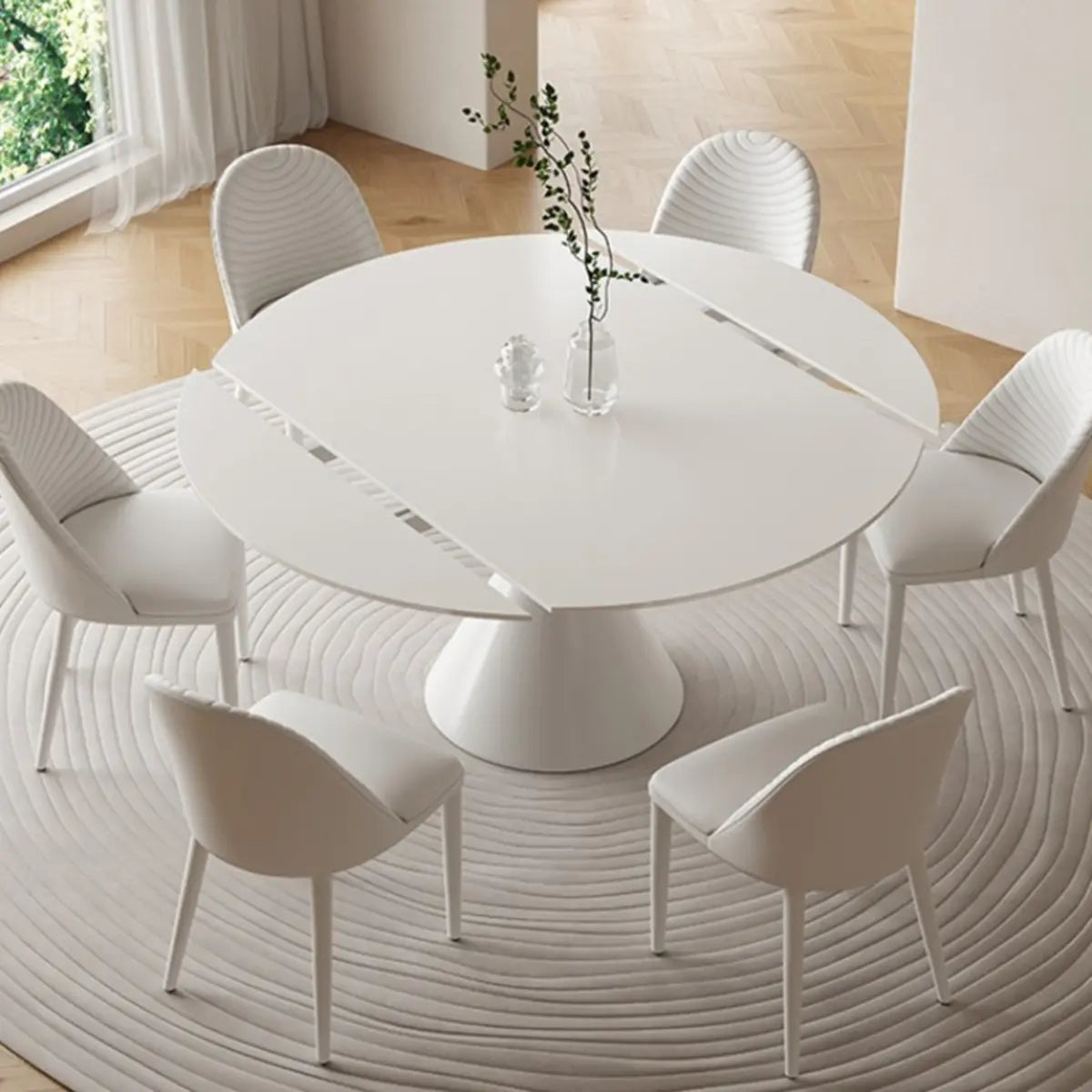 Modern Round White Sintered Stone Extendable Dining Table
