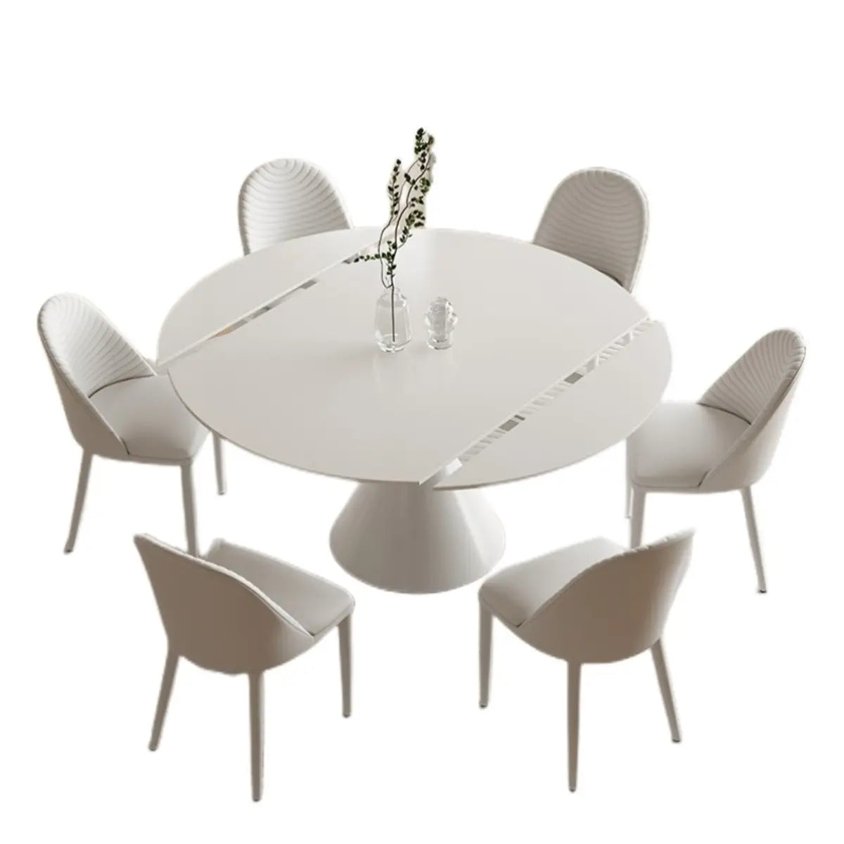 Modern Round White Sintered Stone Extendable Dining Table