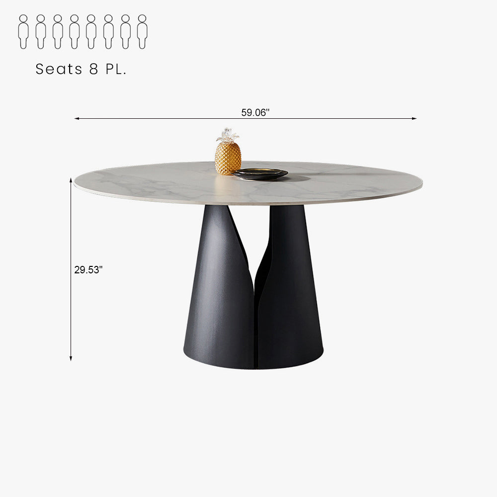 Modern Round White Sintered Stone Dining Table with Black Steel Base
